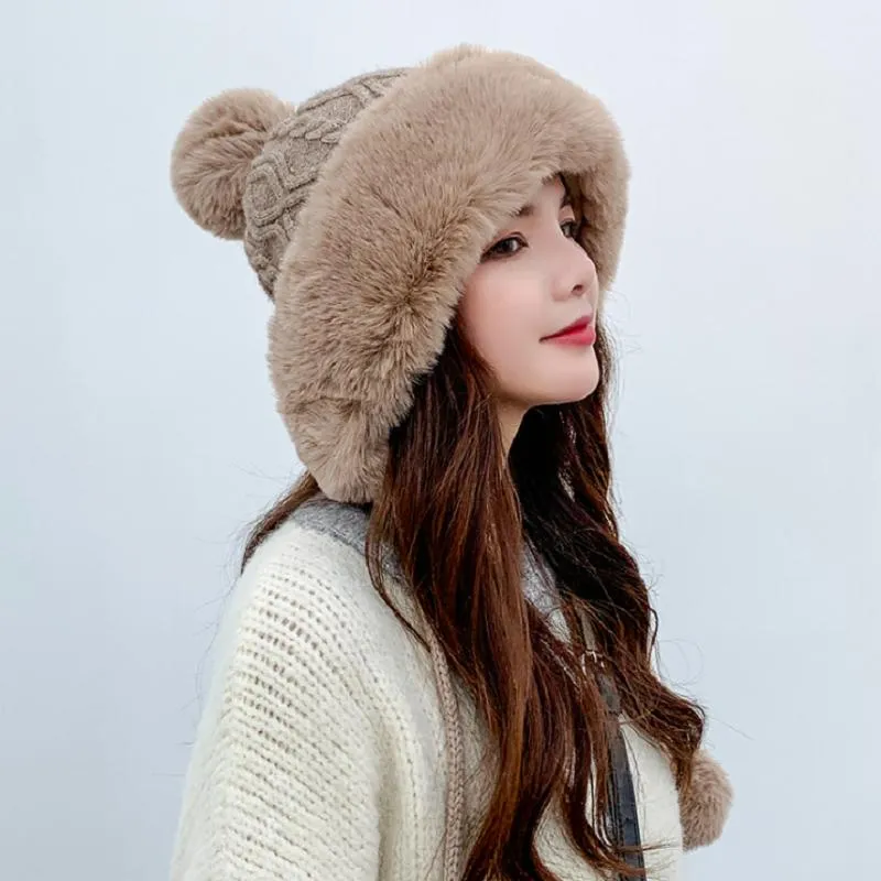 BAOPLAYKIDS Kids Girls Winter Beanie Hat with Pom Pom Cute Warm Knitted Beanie Fleece Lined Thicken Cap 
