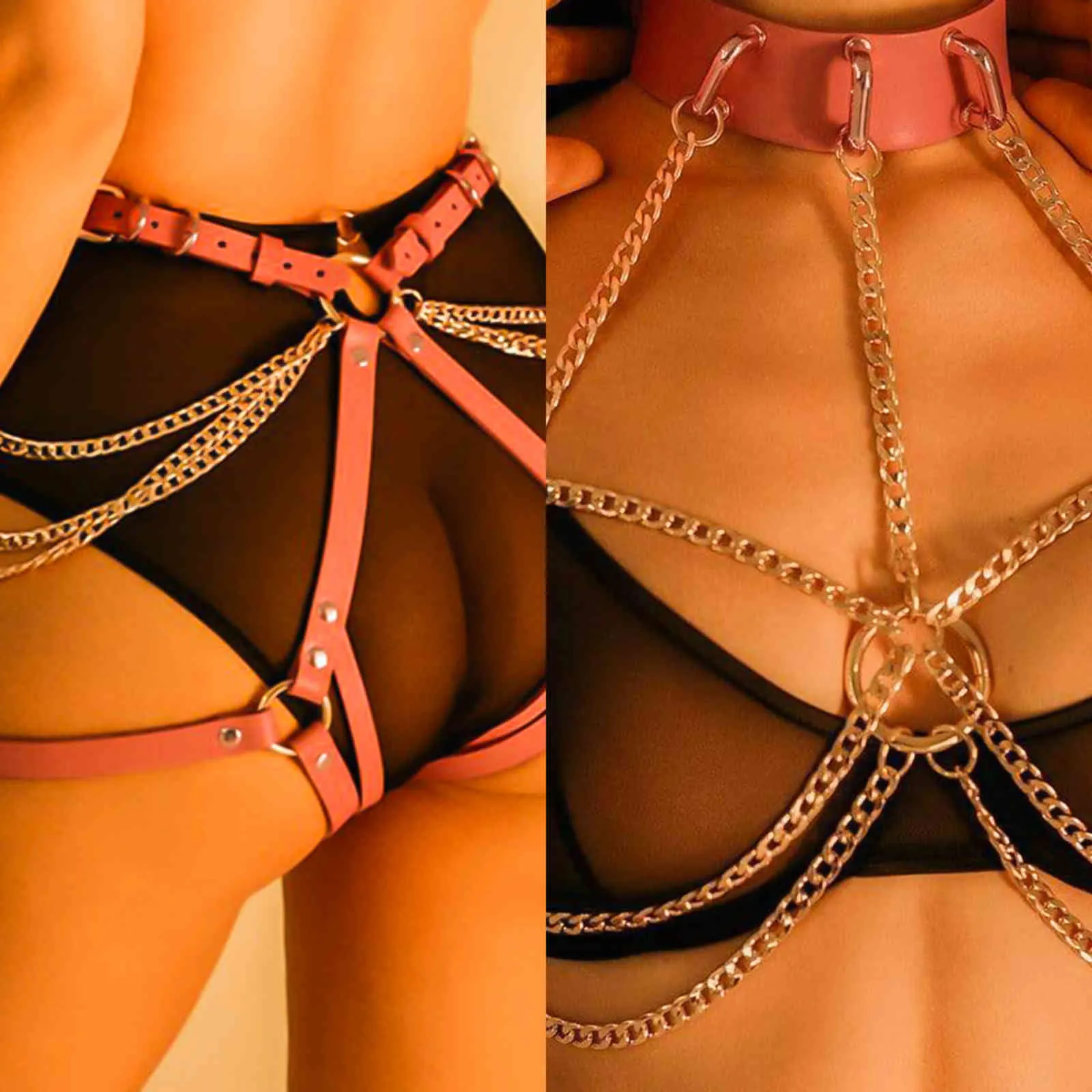 Bondages Hot SM Sex Toys For Woman Couples Bondage Gear Erotic Gold Chain Leather Fetish Belt Sexy Bdsm Lingerie Adult Products 1122
