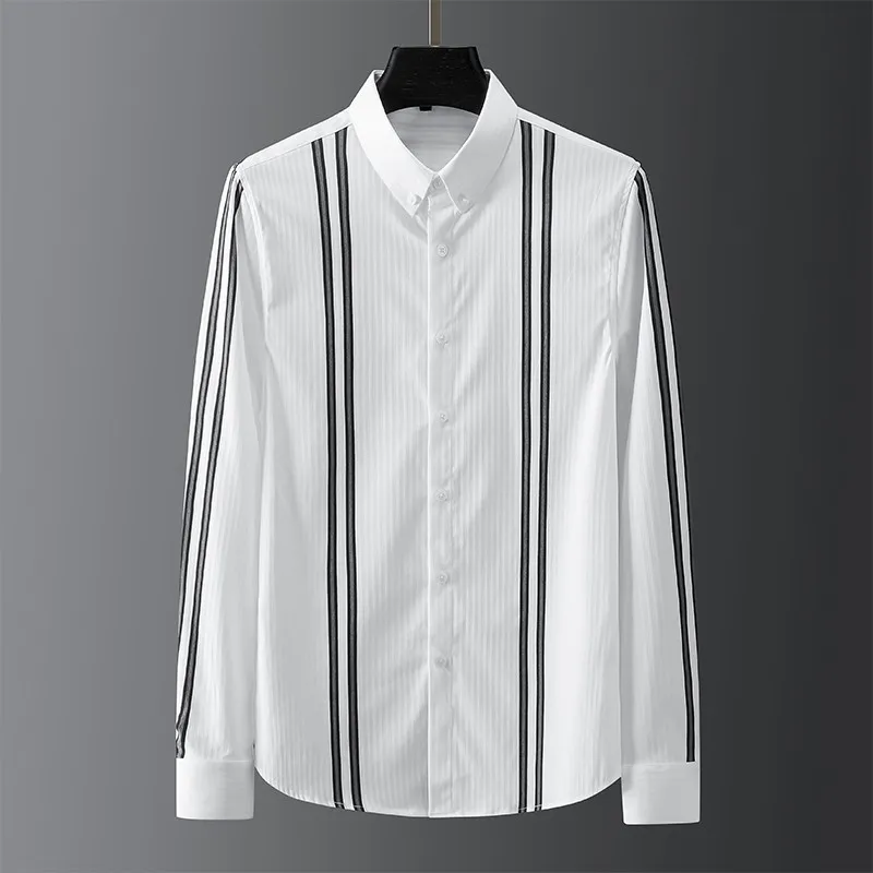 Frühling Männliche Hemden Luxus Langarm Business Casual Herren Hemden Mode Slim Fit Streifen Mann Shirts Plus Größe 4xl