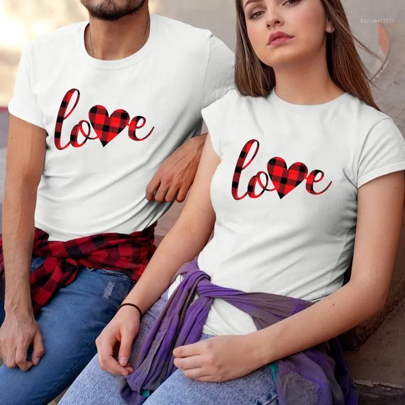 T-Shirt da donna Primavera e autunno San Valentino Coppia Top da uomo Stampato Manica corta Tutto-fiammifero Moda tra noi F4