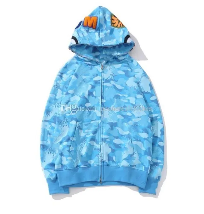 New Fashion mens felpe squalo Ricamo Adolescente Blu Rosa Cam Maschio Tide Felpa con cappuccio Hip hop Coppie da uomo Giacche con cappuccio S 3XL
