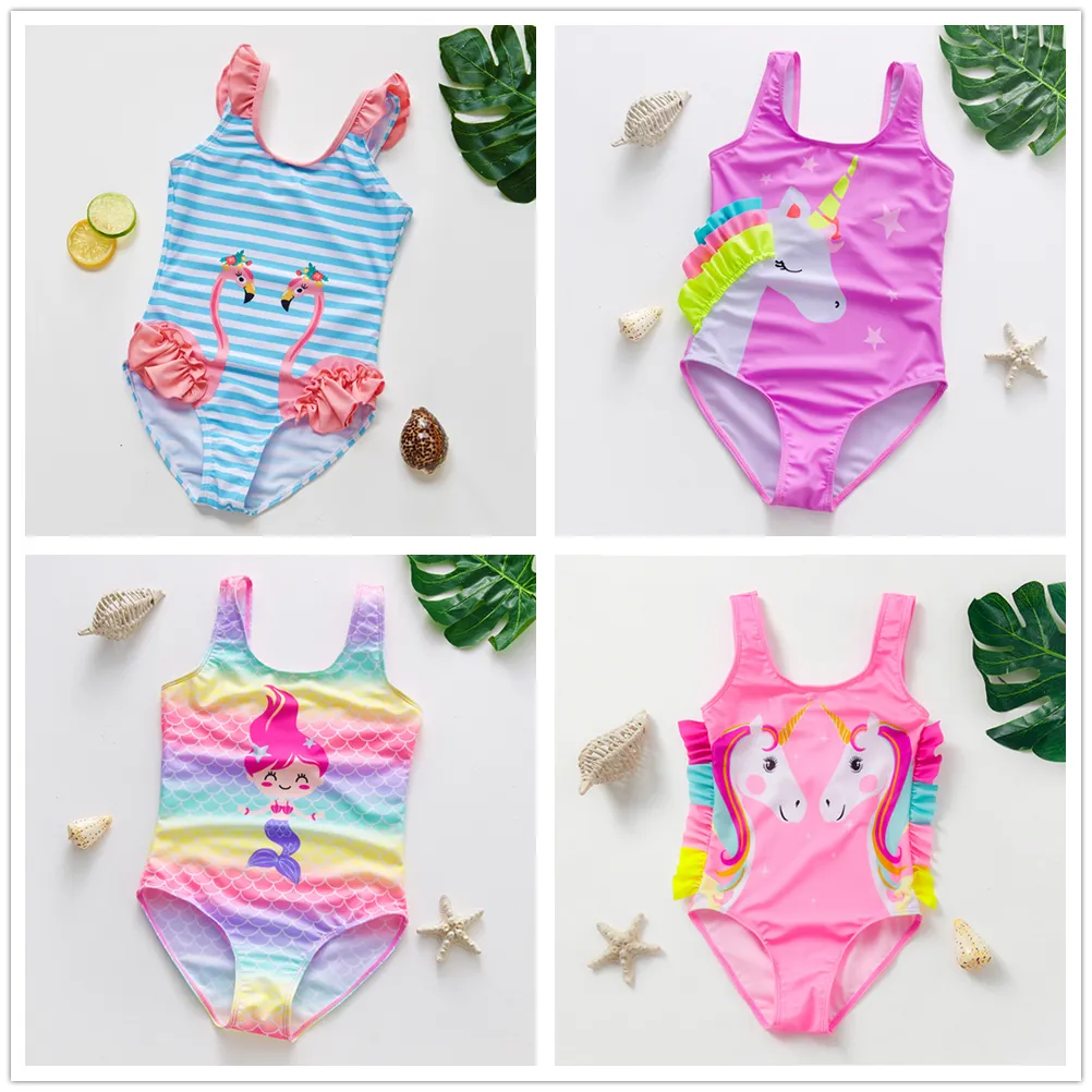 Swimwear Girls 1 ~ 10Y Toddler Baby Girls Baddräkt One Piece Barn Simning Outfits Högkvalitativa Barn Beach Wear-9021mix