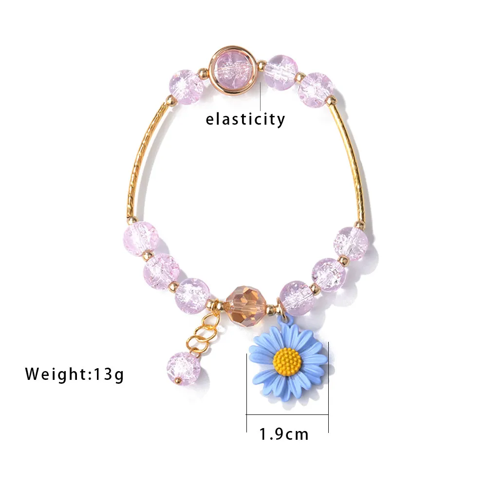 Mode Sweet Crystal Pärlor Strand Armband för Kvinnor Flickor Justerbar Storlek Färgglada Daisy Pendant Armband Smycken Present