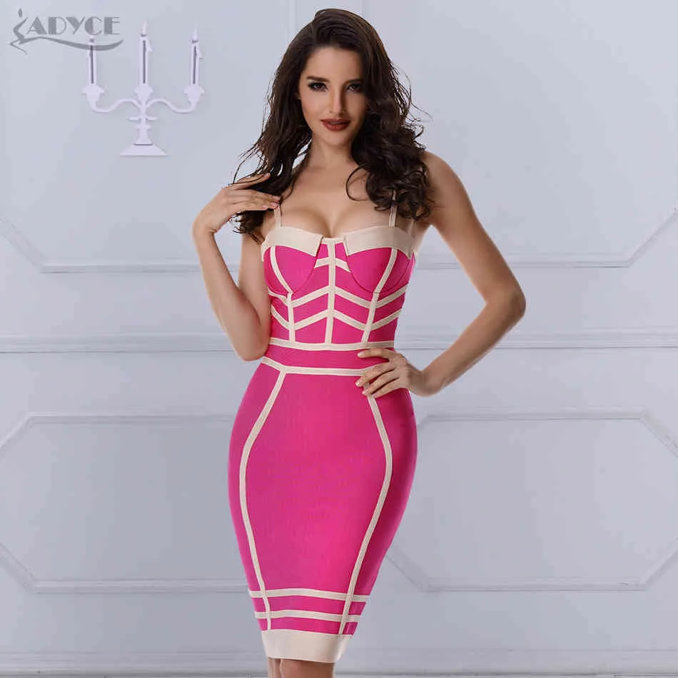 Summer Spaghetti Strap Club Bandage Dress For Women Sexy Sleeveless Striped Celebrity Evening Runway Party 210423
