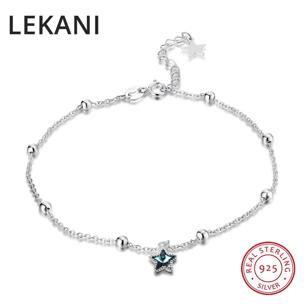 Lekani Cristais de Swarovski Beads Cadeia de Óculos para mulheres 2019 Moda Boho Handmade Sandal Pulseira Pé S925 Prata Jóias