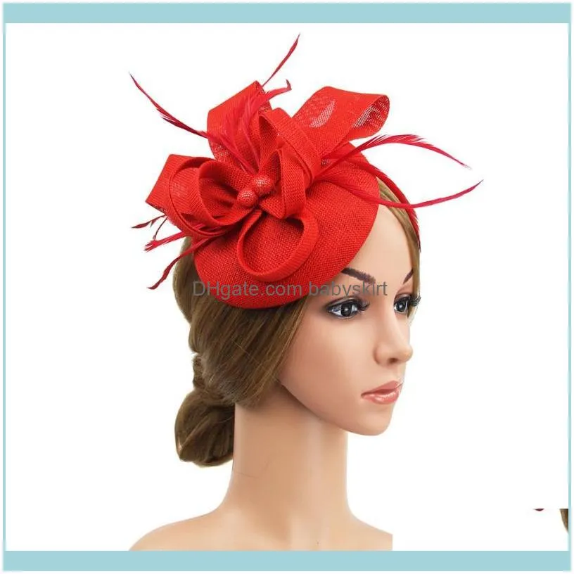 grampos de cabelo divertidos Aessories Ferramentas Produtos Feminino Feather Fascinator Party For Wedding Elegant Pillbox Hat Pography Gift Net Headban3070