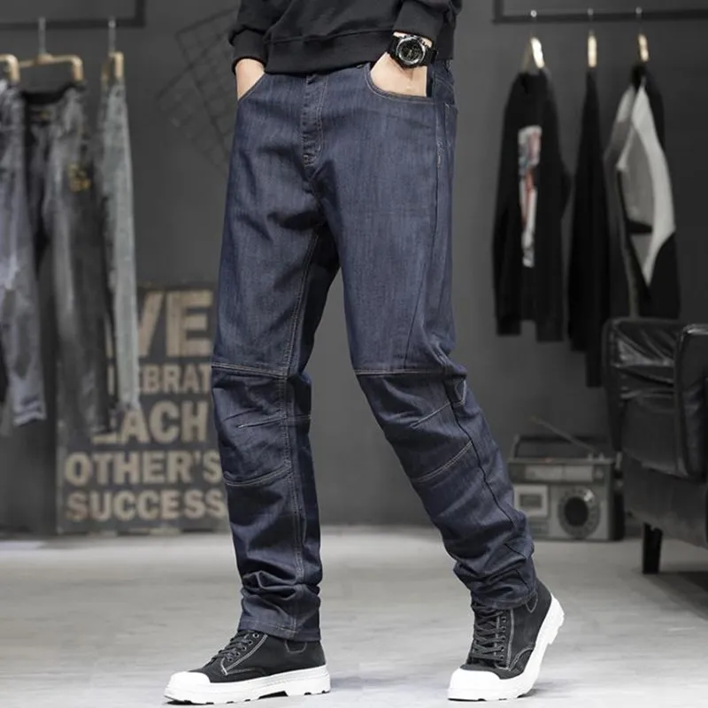 Vår höst baggy jeans män casual rakt denim plus storlek patchwork byxor streetwear byxor 44 mens botten