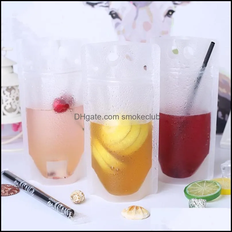 Other Home & Garden 17Oz Clear Drink Pouches Bags Handheld Frosted Zipper Stand-Up Drinking Bag Bottom Gusset Drop Delivery 2021 Esz7W