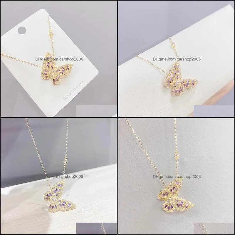 Chains Exquisite CZ Zircon Butterfly Pendant&necklaces For Women Elegant 14K Real Gold Plated Charm Necklaces