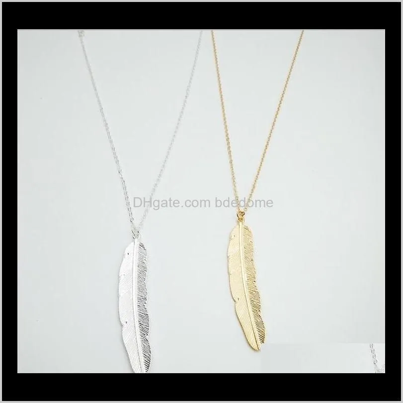 leaf feather pendant accessory silver or gold plated with metal chain for women sweater fashion necklace