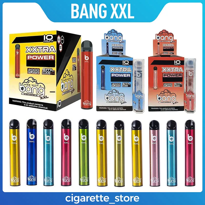 Bang XXL PRO MAX Одноразовый Vape Pen E Cigarettes Устройство 800mah Аккумуляторная батарея 6 мл Pods Пустые пары 2000Позки Выключатель Duo Kit Esco Bars Сетка катушка оптом