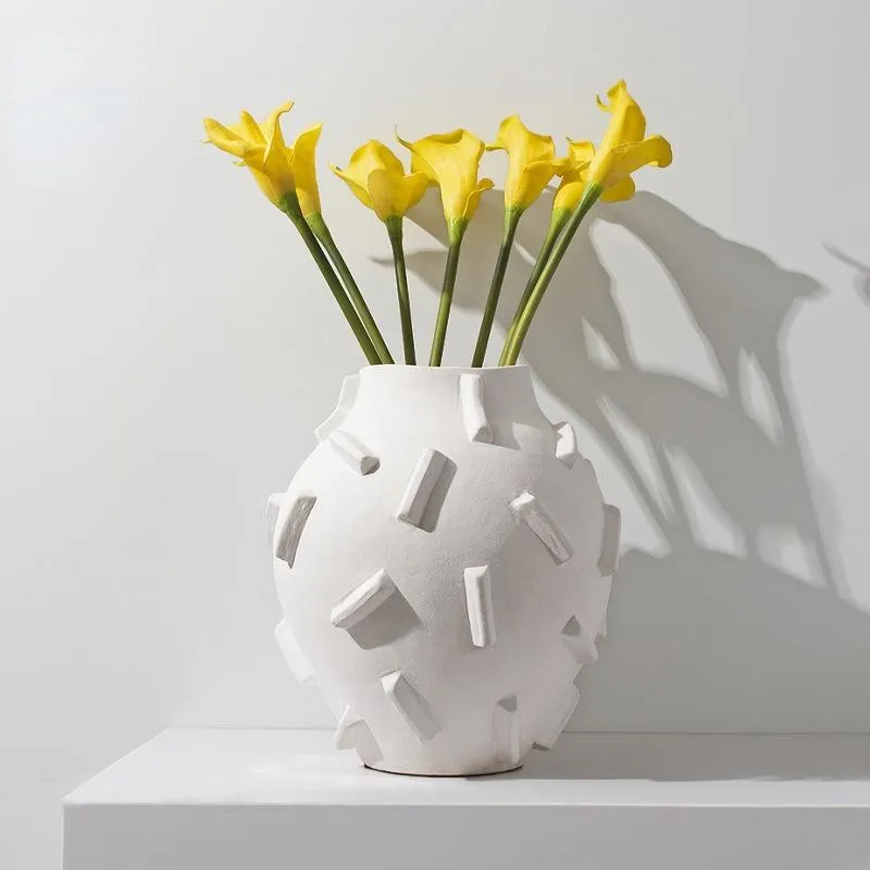 Vaser relief stoare blomma vas keramik frostat vit minimalistisk porslin modern dekoration