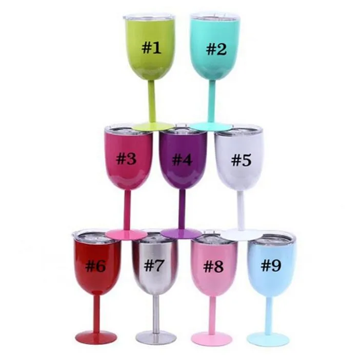 Coloured champagne glass 10oz Wine Tumbler Stainless Steel Goblet Double Walled Vacuum Insulated Unbreakable Cup Drinkware YHM74-ZWL