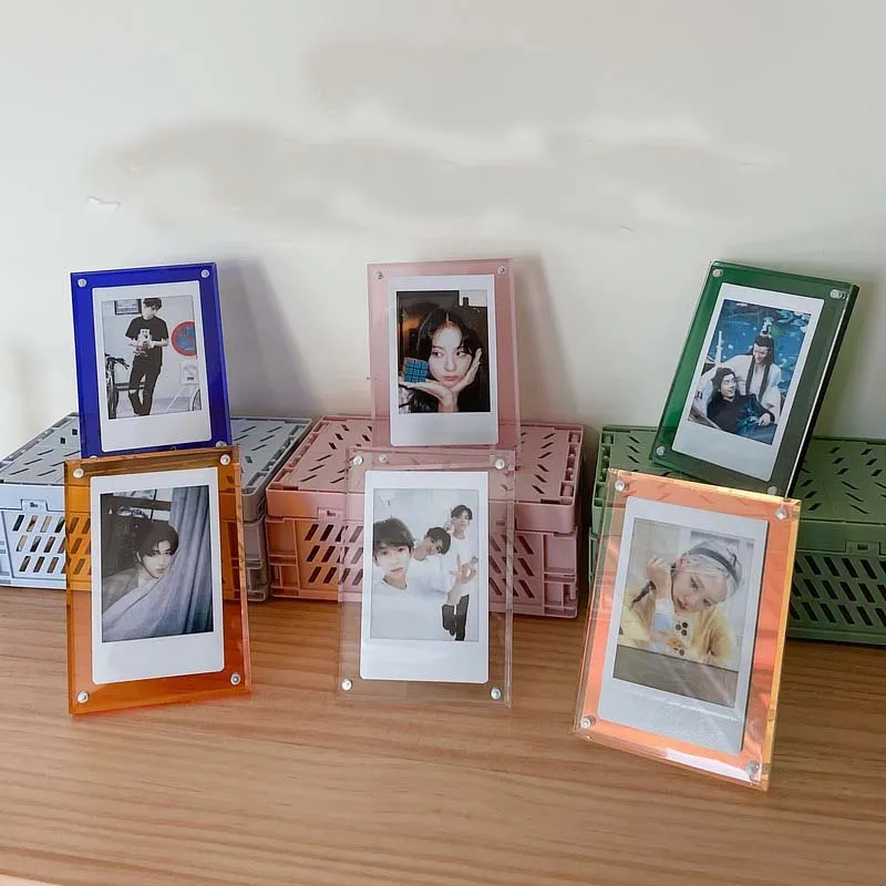 Çift taraflı 3-inç polaroid akrilik güçlü manyetik po çerçeve şeffaf promosyon ekran standı etiket kağıdı