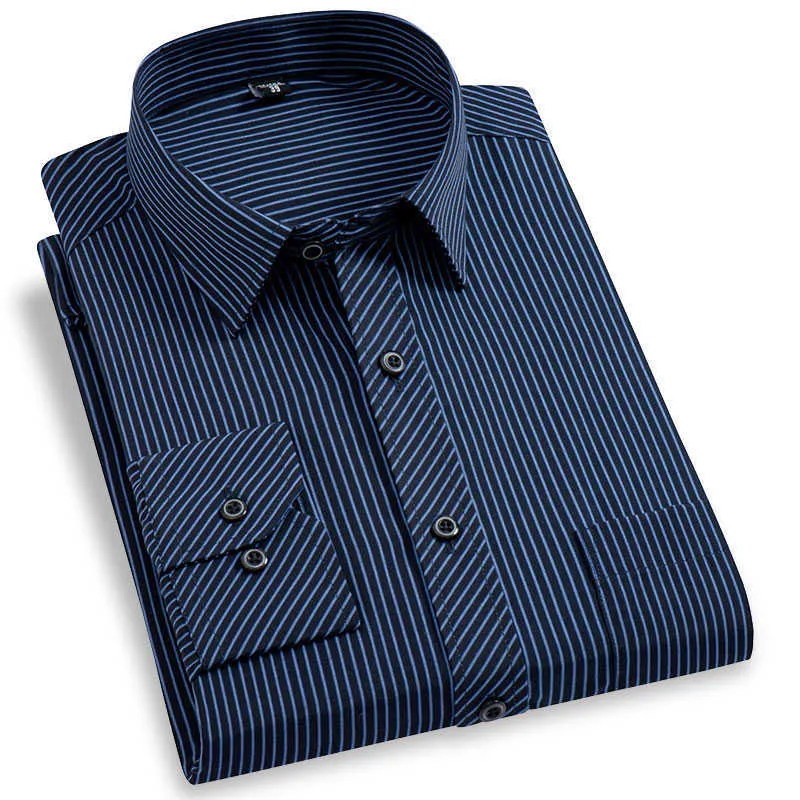 Camicia elegante a righe da uomo taglie forti Camicia casual elegante da lavoro a maniche lunghe sociale moda formale non stirabile Regular Fit 5XL 6XL 210708