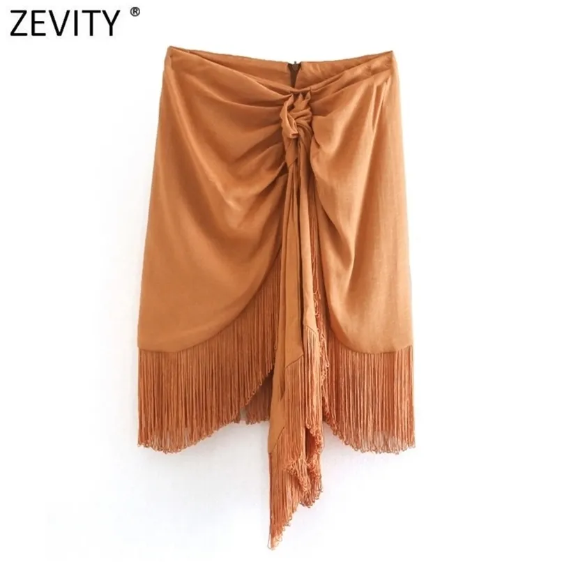 Zevity Women Fashion Solid Knuten Hem Tassel Casual Slim Skirt Faldas Mujer Office Ladies Back Zipper Chic Mini Vestido QUN697 210619