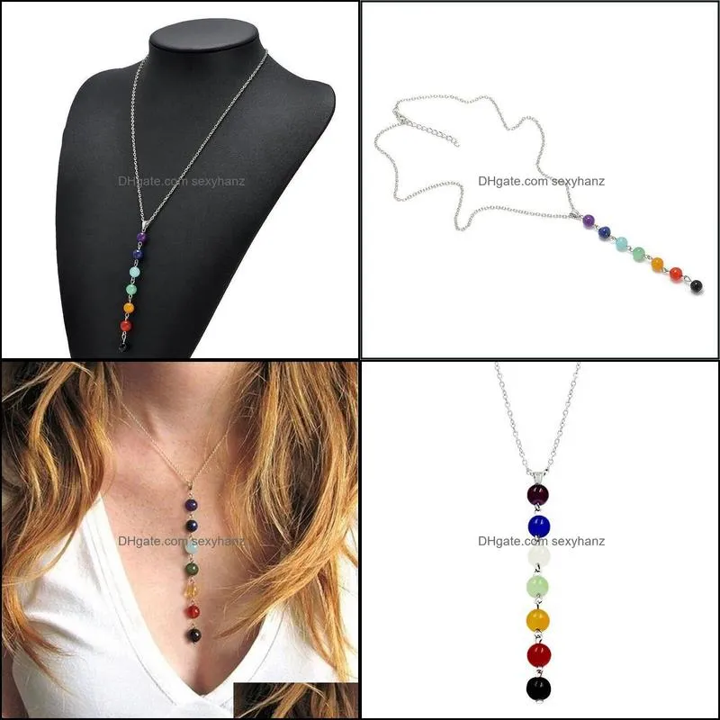 Women Fashion Jewelry Accessories Making Colorful 7 Chakra Natural Stone Bead Necklace