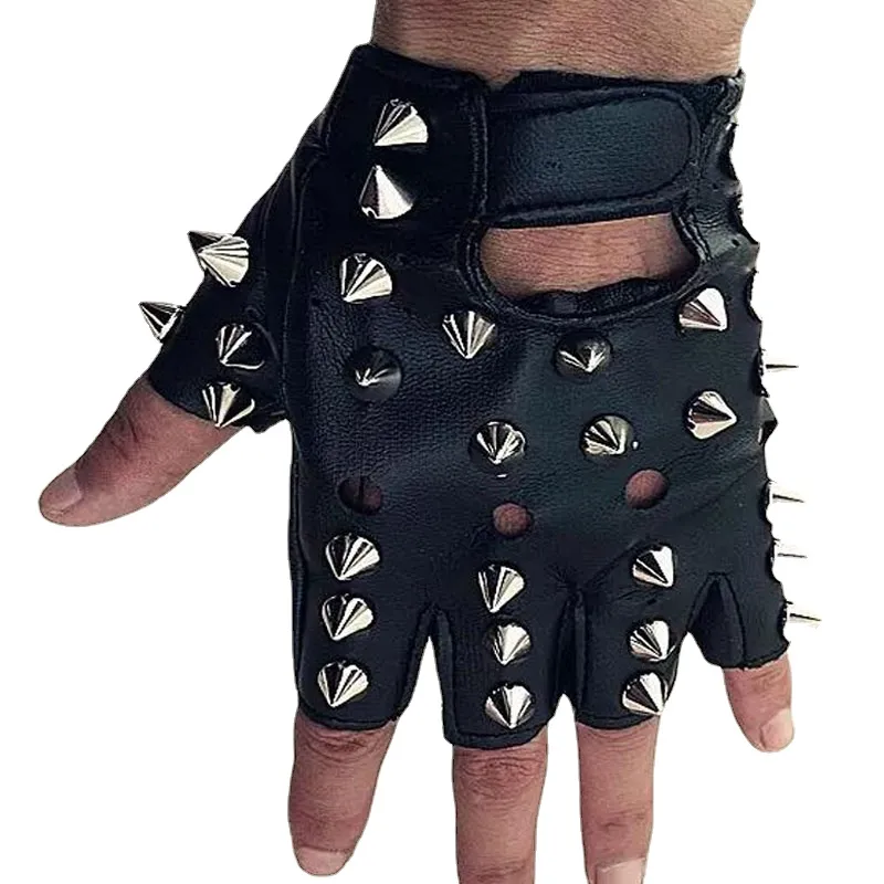 小物   Punk leather globe Brown Womens Star Studded Rock Biker Punk Fingerless Leather