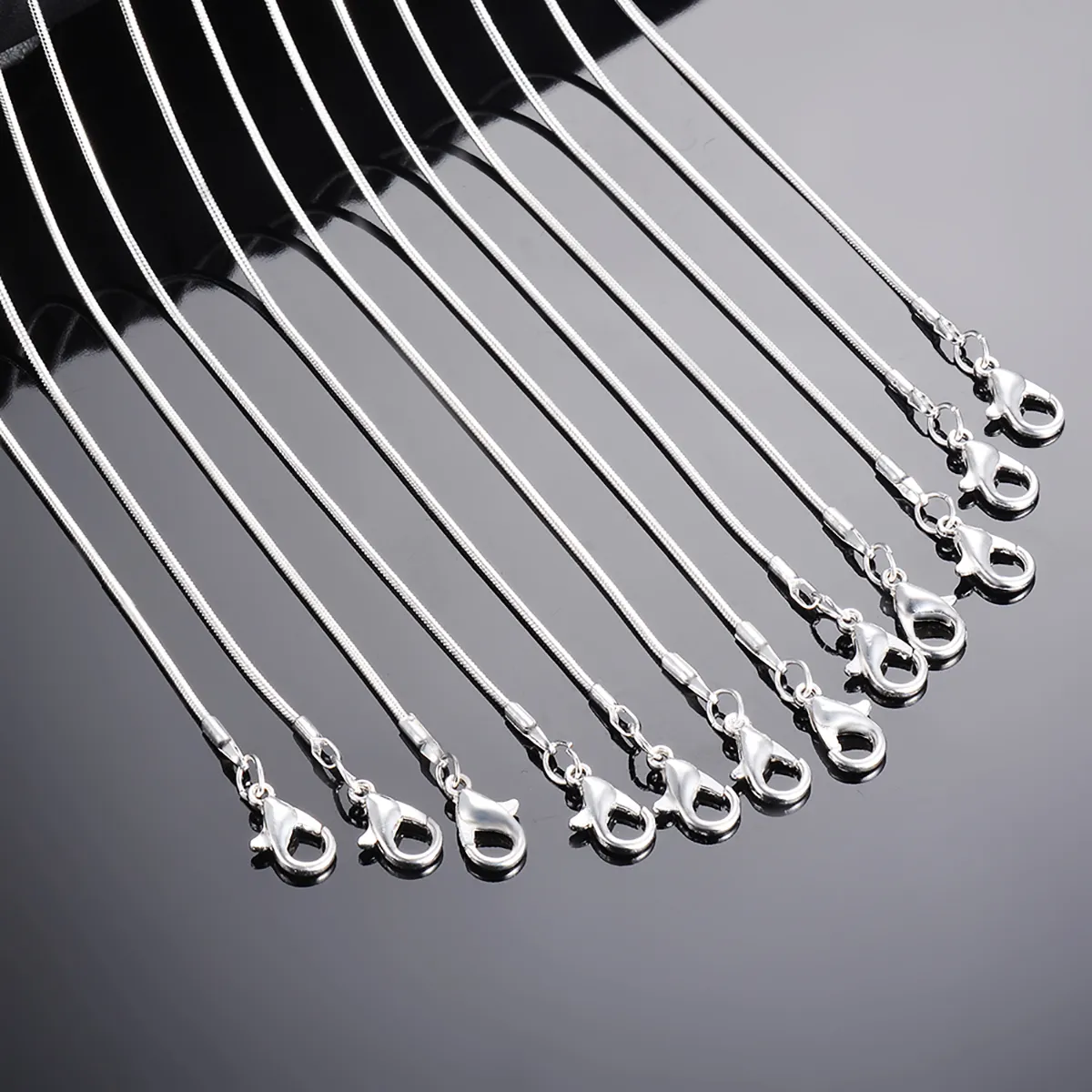 Wholesale 12 piece 1.2mm DIY Snake Chain Charms Link Necklace with Lobster Clasps for Jewelry Making
