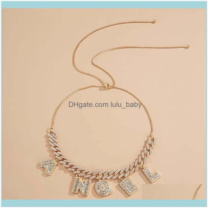 Pendant Necklaces Lacteo Vintage Big Letter Shiny Rhinestone Necklace For Women 2021 Fashion Trendy Cuban Buckle Adjustable Chain