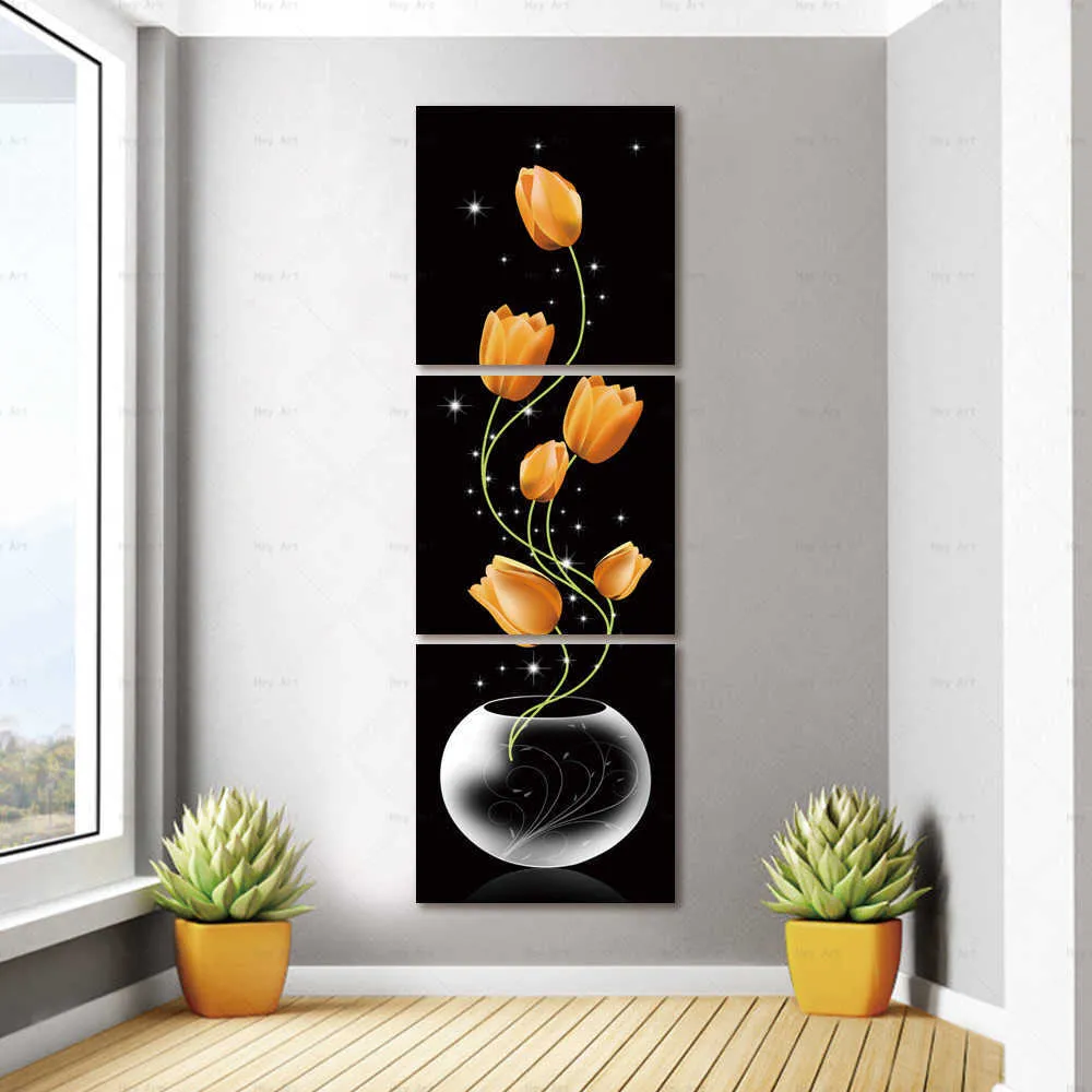 ウォールアート3パネルキャンバス絵画花ノルディックプリントポスター写真リビングルーム家の装飾210705