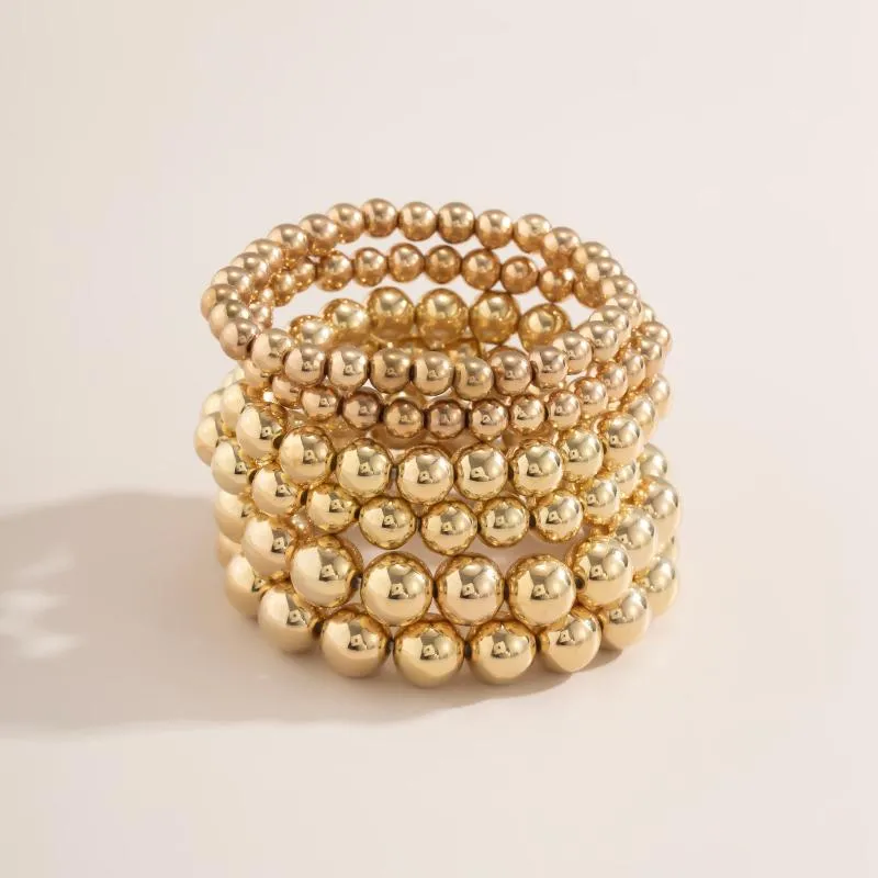 6Pcs Set 6MM 8MM 10MM Gold Color Beads Bracelet For Women Trendy Statement Big Round Beaded Handmade Wristlet Fashion Jewelry Bead218s