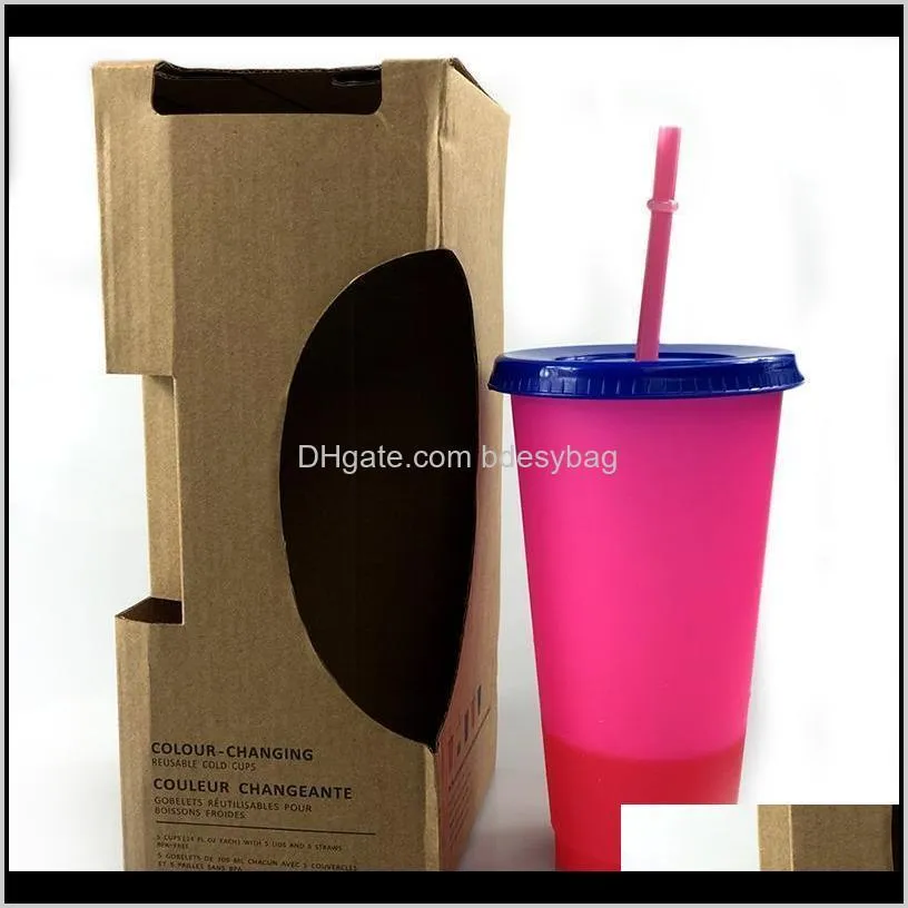 fast shipping 24oz/700ml colour changing cup color changing mug cold drinks magic cup coffee cups reusable plastic cup with