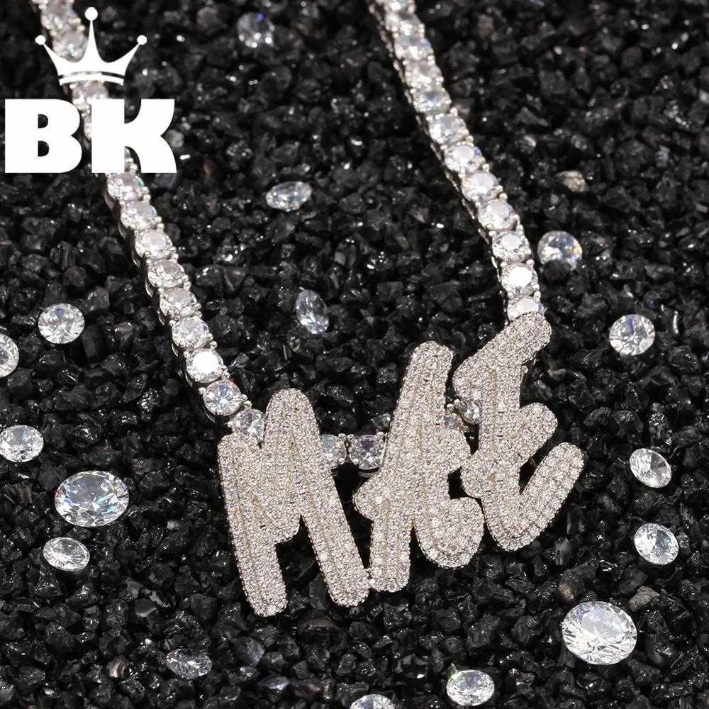 THE BLING KING Ciondolo con carattere corsivo sovrapposto a doppio strato Solido crea le tue parole Collane Zirconia Gioielli unisex 2020 Nuovo X0707