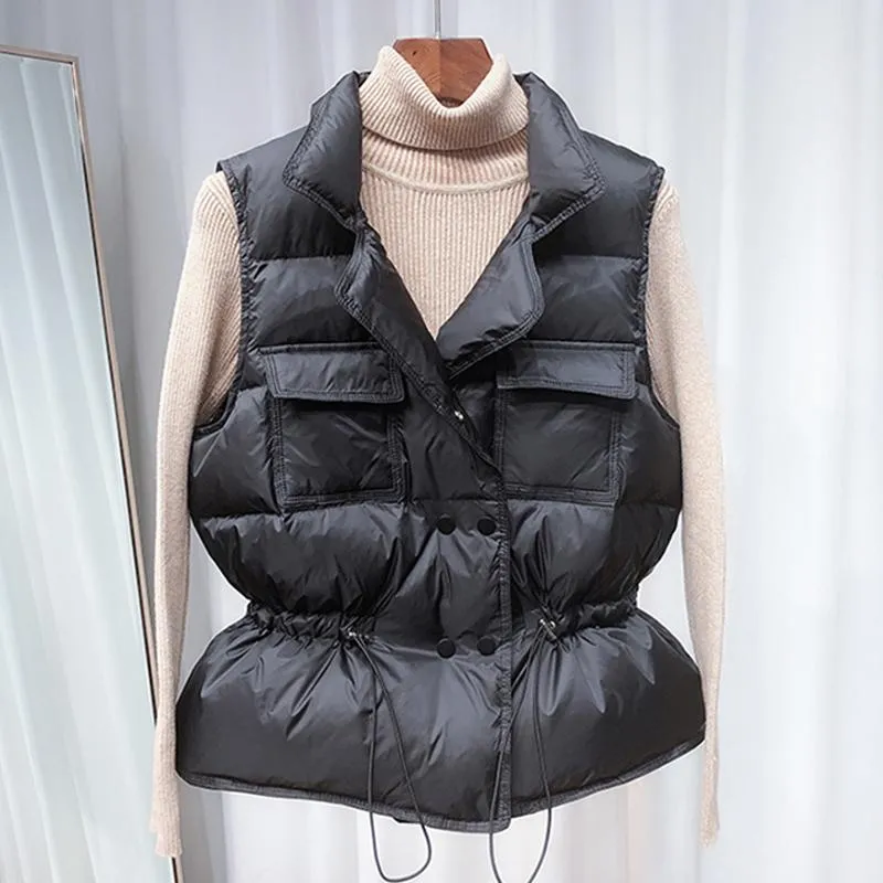 Women's Vests Winter Down Vest Women Short Bodywarmer Windproof Lightweight Outerwear Black Gilets Female White Sleeveless Jacket Womens