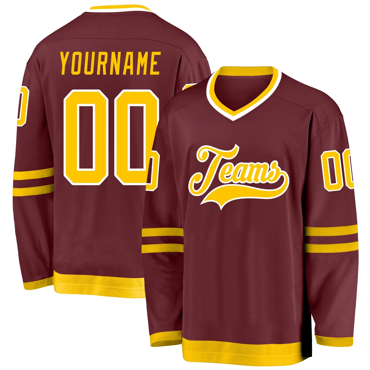 Niestandardowy Burgundy Gold-White Hockey Jersey