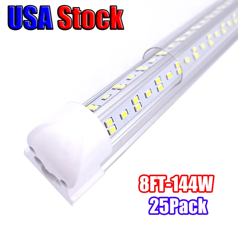 25pcs T8 LED SHOP STORE TOP ، أنبوب 4ft 72W ، غطاء عدسة صافية ، مصباح مصباح متكامل على شكل الخامس ، مصباح الباب المبرد LED ، التوصيل والتشغيل