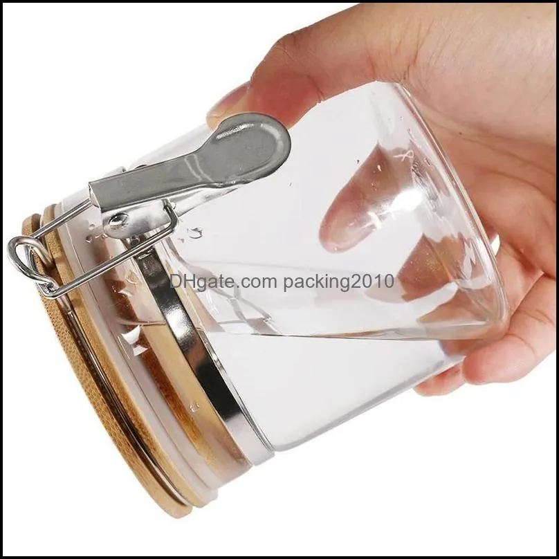 2Pcs Durable Glass Sealed Can Storage Tank Bamboo Lid Canister Glass Reusable Jar Tank Can for Grain Candy