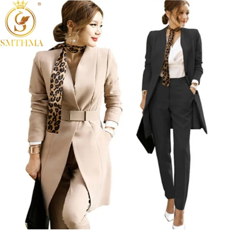 Haute qualité 2 pièces pantalons costumes femmes décontracté bureau affaires vêtements de travail formels ensembles uniformes styles élégants 210520