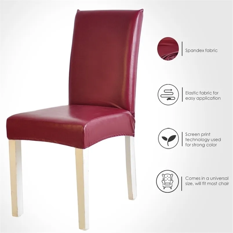 Housse de chaise en cuir PU Spandex imperméable à l'eau extensible extensible housse de siège de cuisine Banquet el housse de chaise 211207