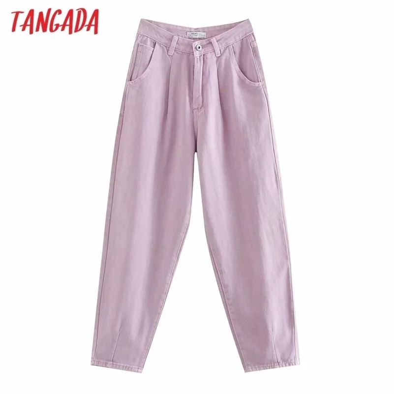 Tangada femmes violet Chic maman jeans pantalon arrivée pantalons longs poches fermeture éclair lâche décontracté femme denim pantalon 4M108 210715