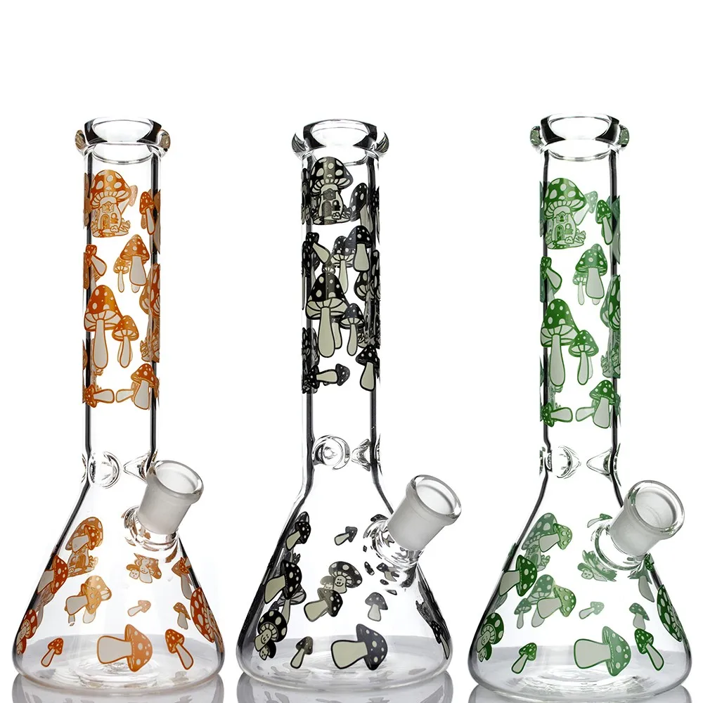 2021 Mushroom Beaker Bong hookah 5mm thick GLOW IN THE DARK glass water pipe oil rig dab recycler smoking accessories bowl