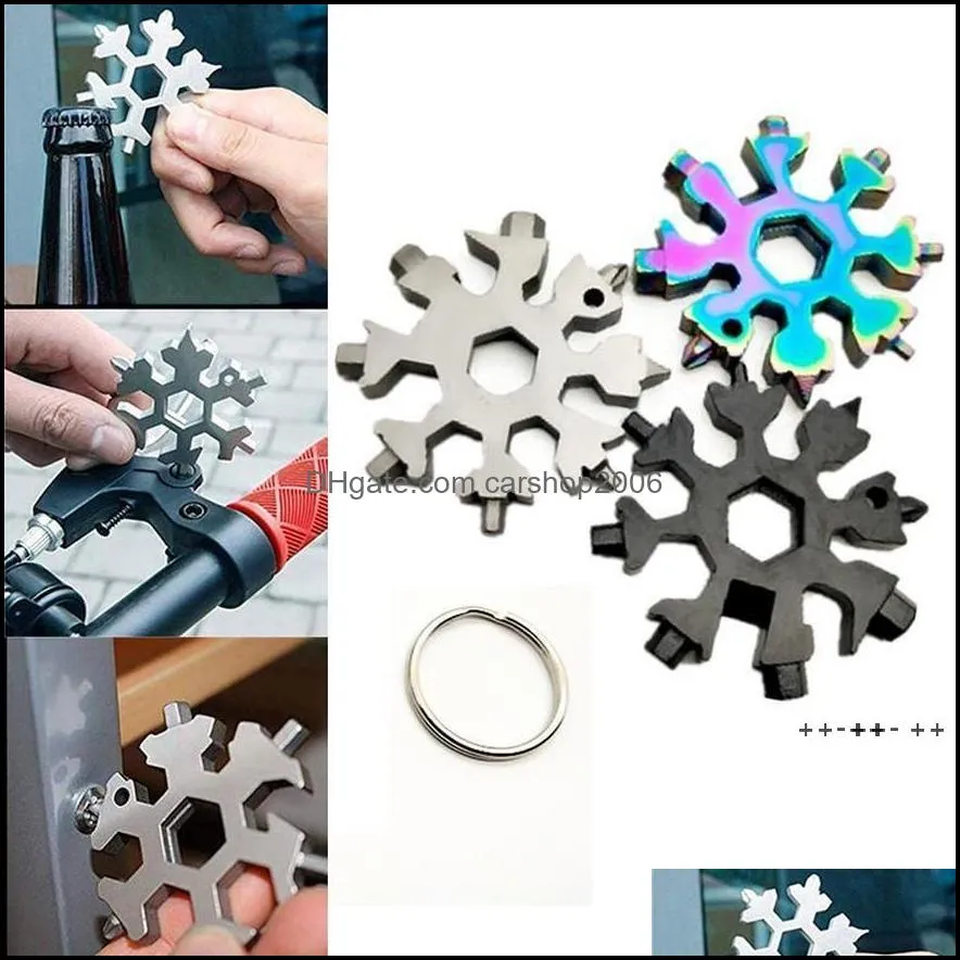18 in 1 Camp Key Ring Pocket Tool Multifunction Hike Keyring Survive Outdoor Openers Snowflake Multi Spanne Hex Wrench ZZB11922