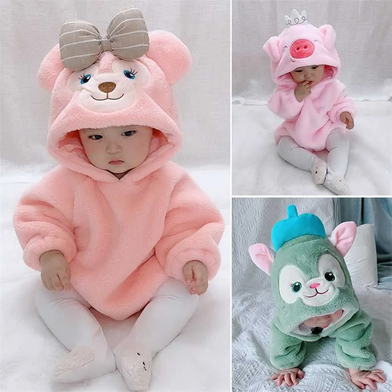 Bebek Bebek Kostüm Romper Kış Doğan Onesie Giysileri Ropa Bebe Yumuşak Yeşil Kedi Ayı Sevimli Flanel Toddler Kıyafet 0-3Y 211011