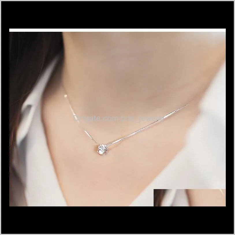 exquisite rhinestone chain single zircon 925 pure silver plated necklace female fashion accessories silver jewelry christmas gift