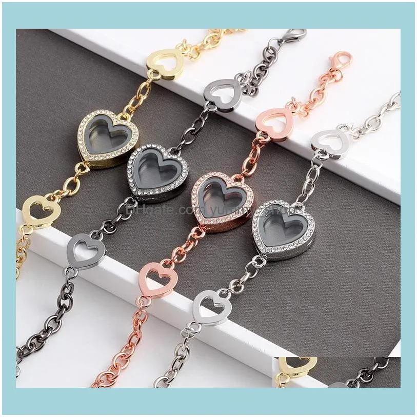 5PCS Hot Selling Crytsal Heart Floating Lockets Bracelet Alloy Wedding Women Bangle Jewellery1