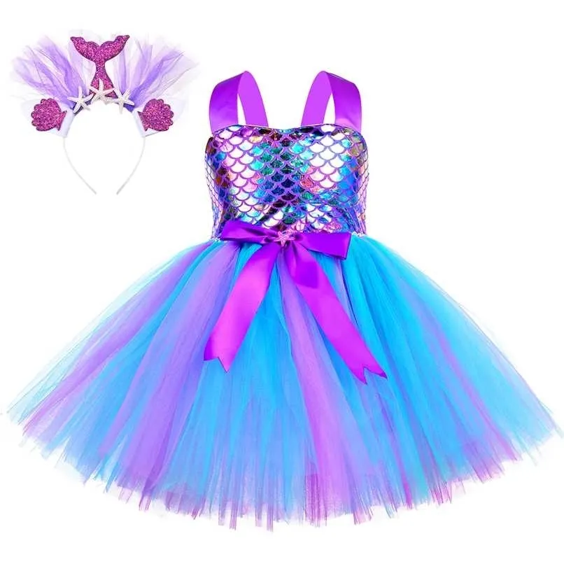 Girls Mermaid Dress Kids Birthday Party Dresses Little Mermaid Princess Costumes for Halloween Christmas Dress Up Clothes Outfit 211027