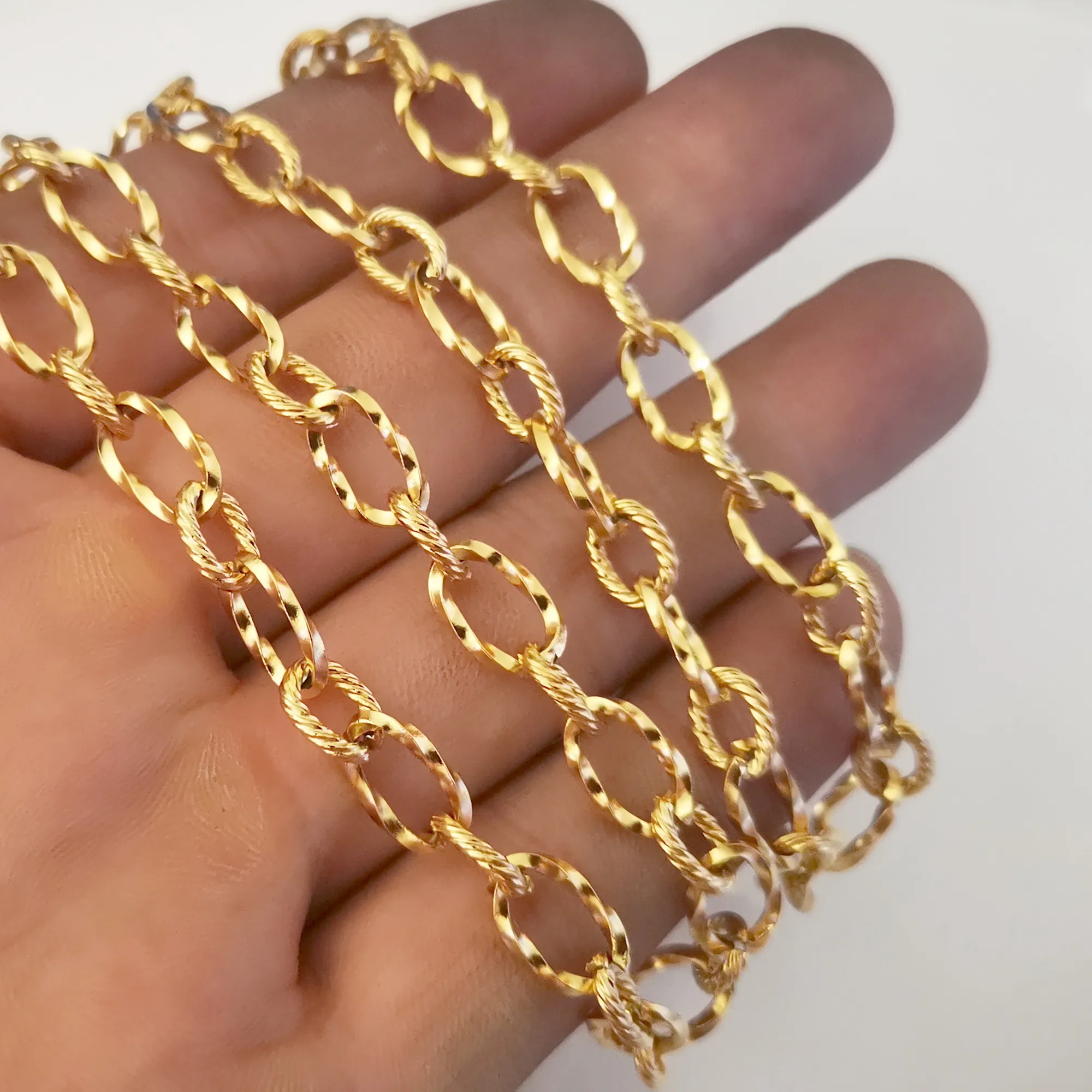 5meter Lot Gold Embossing Oval Link Chain Stainless Steel Jewelry findings DIY Necklace Bulk for Making