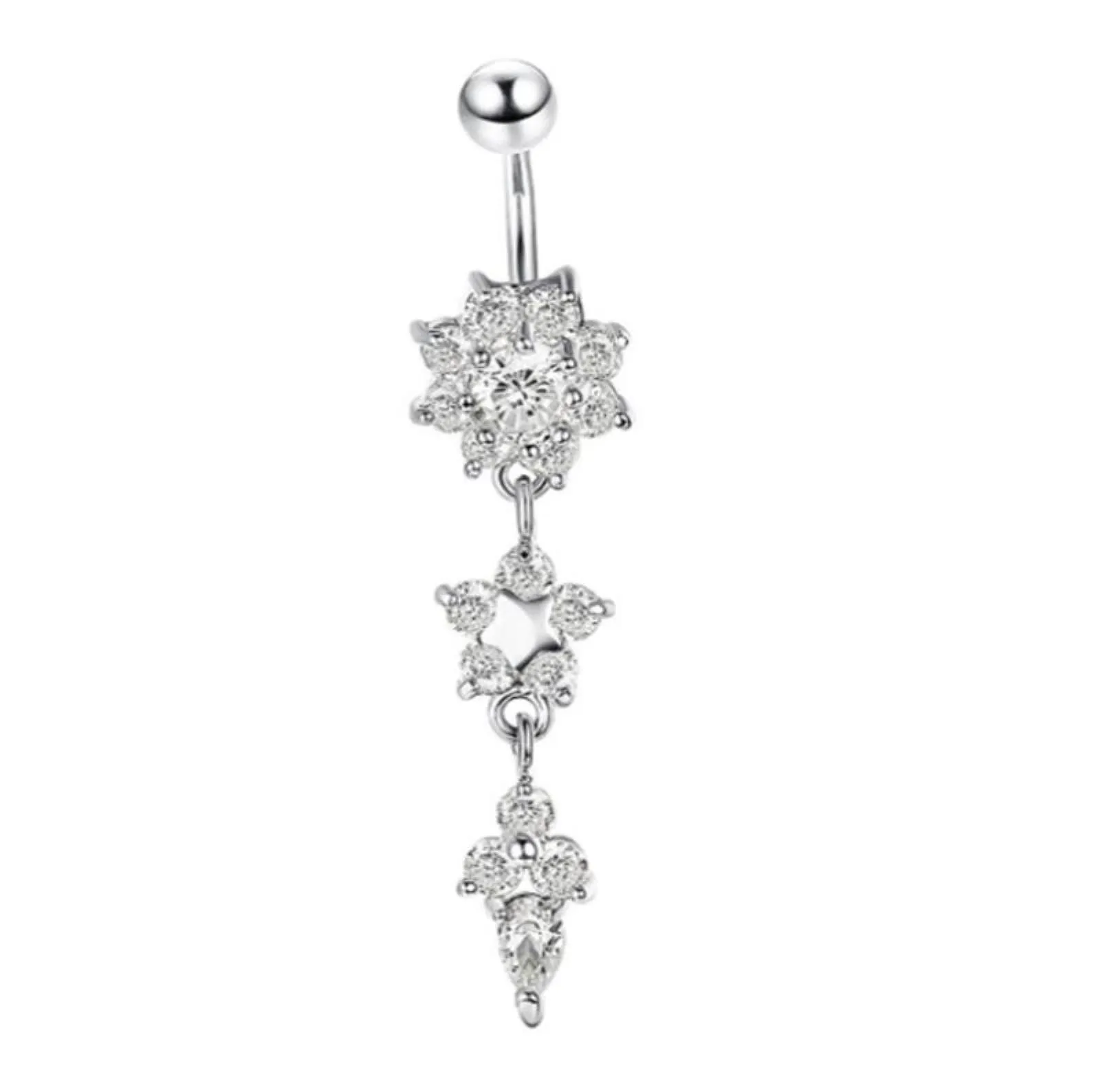 Sexy Dangle Belly Bars Belly Button Rings Belly Piercing Cz Crystal Flower Body Jewelry Navel Piercing Rings Drop Shipping Mya30