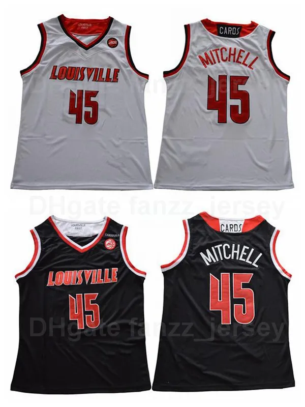 NCAA Koleji Basketbol 45 Donavan Mitchell Jersey Üniversite Ekibi Siyah Renk Beyaz Uzakta Spor Hayranları için Nefes Saf Pamuk Nakış ve Dikiş En Kaliteli