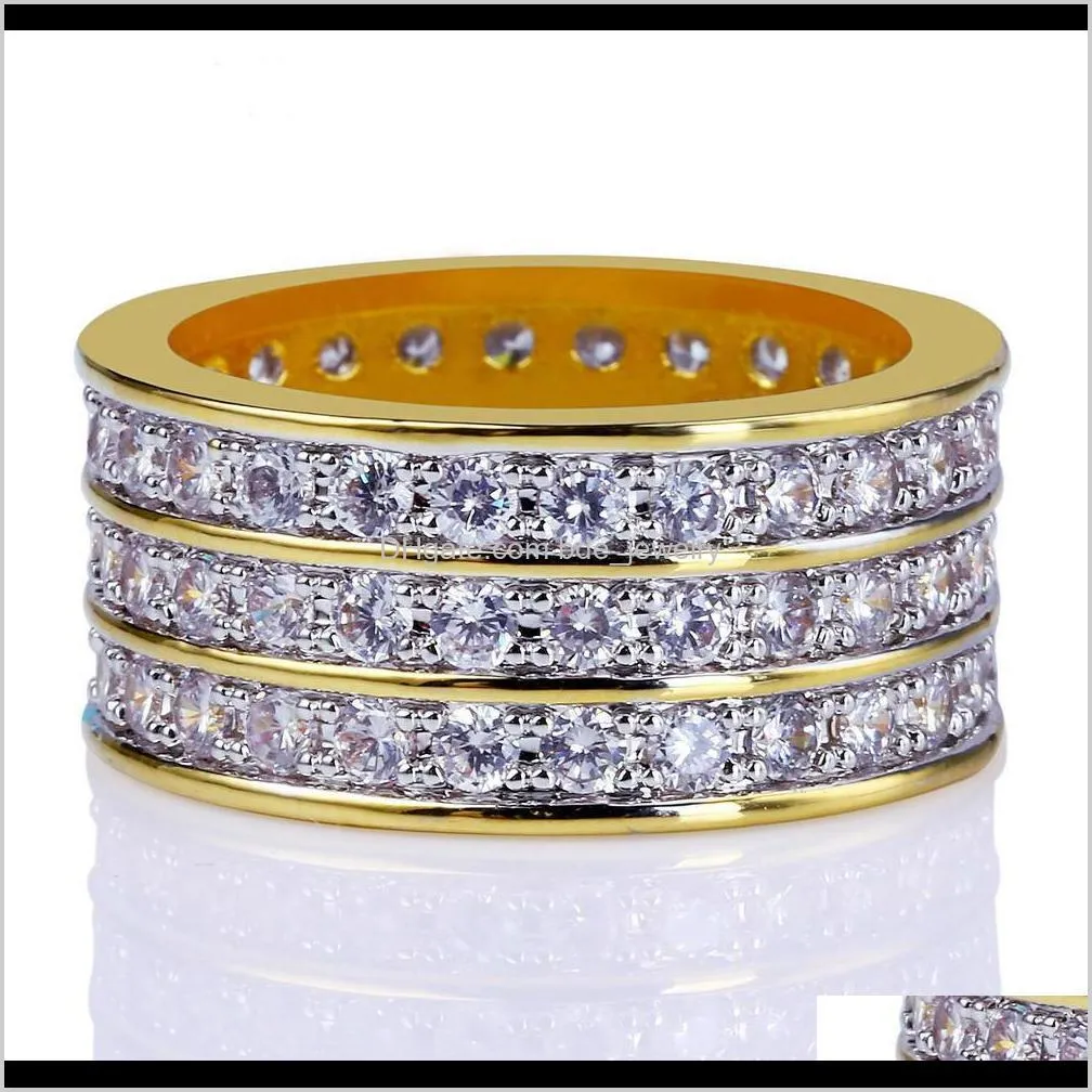 hip hop rock gold color plated round rings cool full iced out micro pave cz stone ring for male jewelry gift