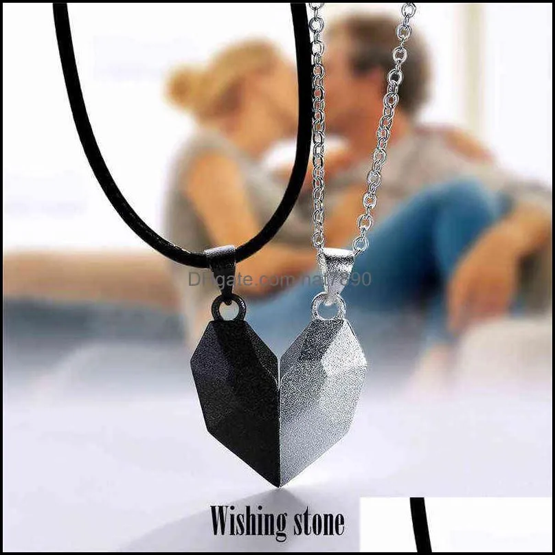 1pair Magnetic Couple Necklace for Lovers Gothic Punk Heart Pendant Men Wedding Jewelry Valentine`s Day Gift