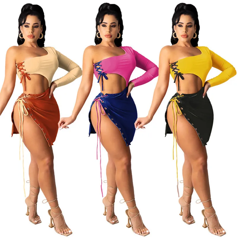 Vente en gros d'été femmes robes sexy moulante sans bretelles mini robe une pièce ensemble soirée soirée clubdress mode solide femmes vêtements klw6284