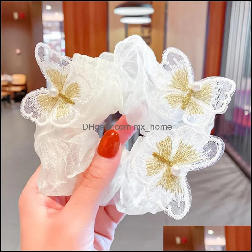 1Pc Fashion Temperament Butterfly Large Intestine Girl Hair Ring Rope Sweet Accessories