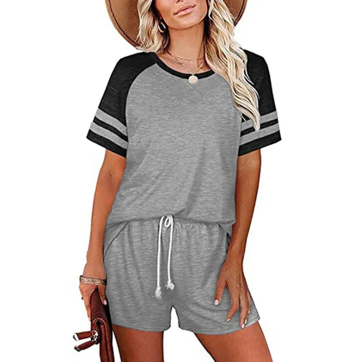 Women`s Two Piece Pants Home Sleeve Crop Top and Shorts CasuaL Summer Outfits for Women Matching Sets