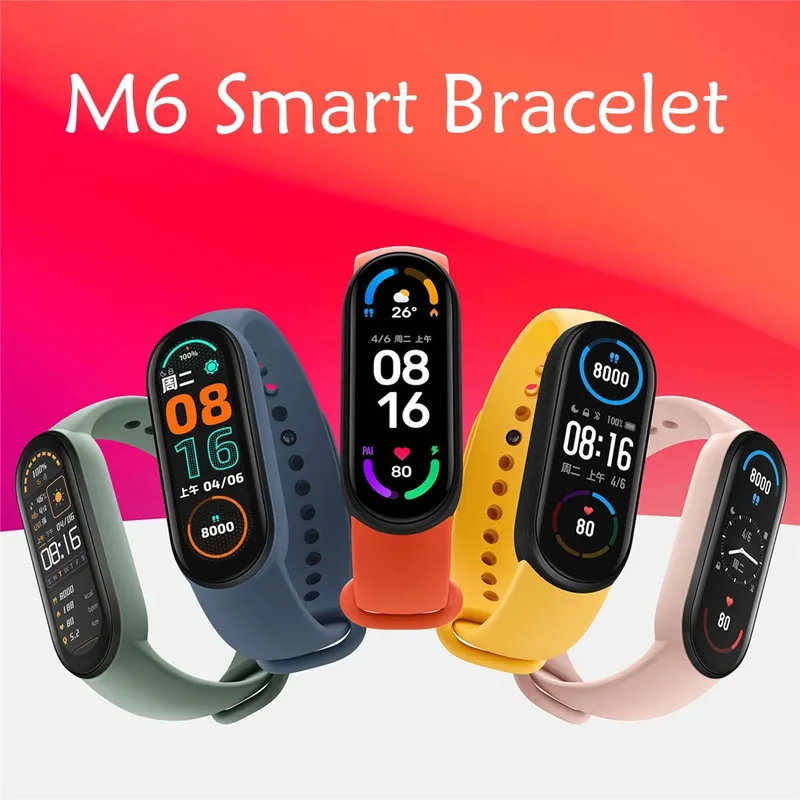 2021 M6 Smart Bracelet Watch Wristbands For Fitness Tracker Heart Rate Blood Pressure Monitor Color Screen IP67 Waterproof Mobile Phone